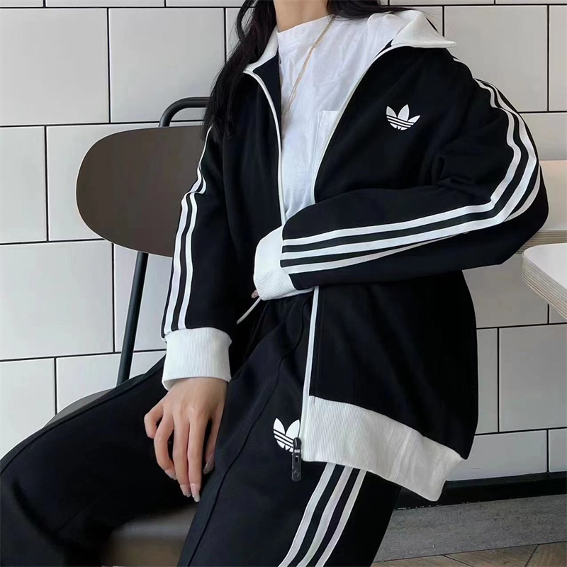 Áo Khoác Gió Adidas Màu Trơn Phối Khóa Kéo Thời Trang Cho Cặp Đôi