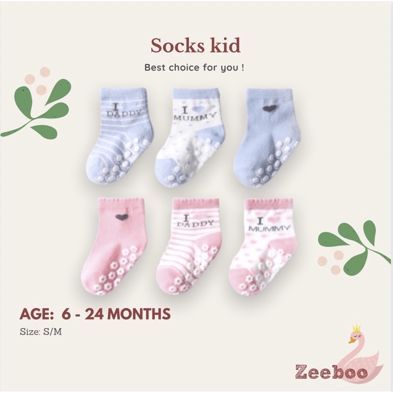 Tất chống trượt i love mommy / i love daddy cho bé trai / bé gái từ 6 tháng - 24 tháng ( ship hoả tốc )