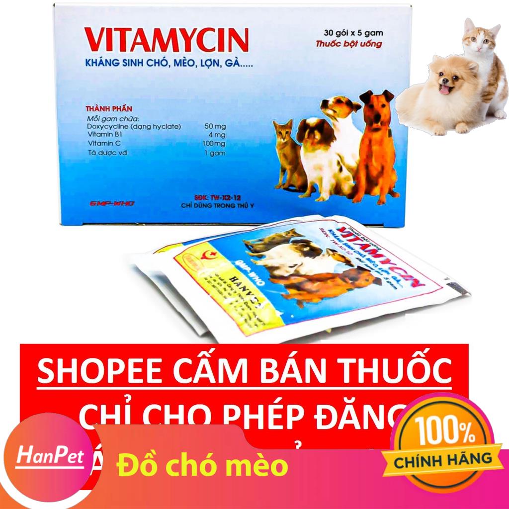 (Chỉ bao bì của 1 gói) đi ỉa 5g cao cấp kháng sinh chuyên dùng cho chó và mèo