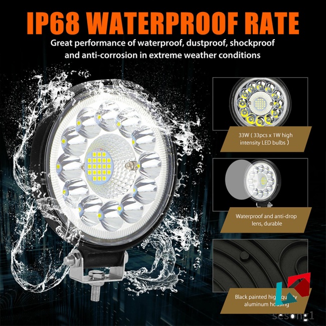 Bộ 2 Đèn Pha Led 4.5-inch 33w 9v-36v Hình Tròn Chống Thấm Nước Cho Xe Hơi / Xe Tải