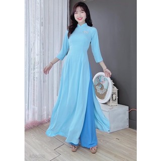 Áo dài trơn lụa mỹ cao cấp co giãn mềm mại cổ cao tay lỡ kèm quần ÁO DÀI BẢO HIẾU.