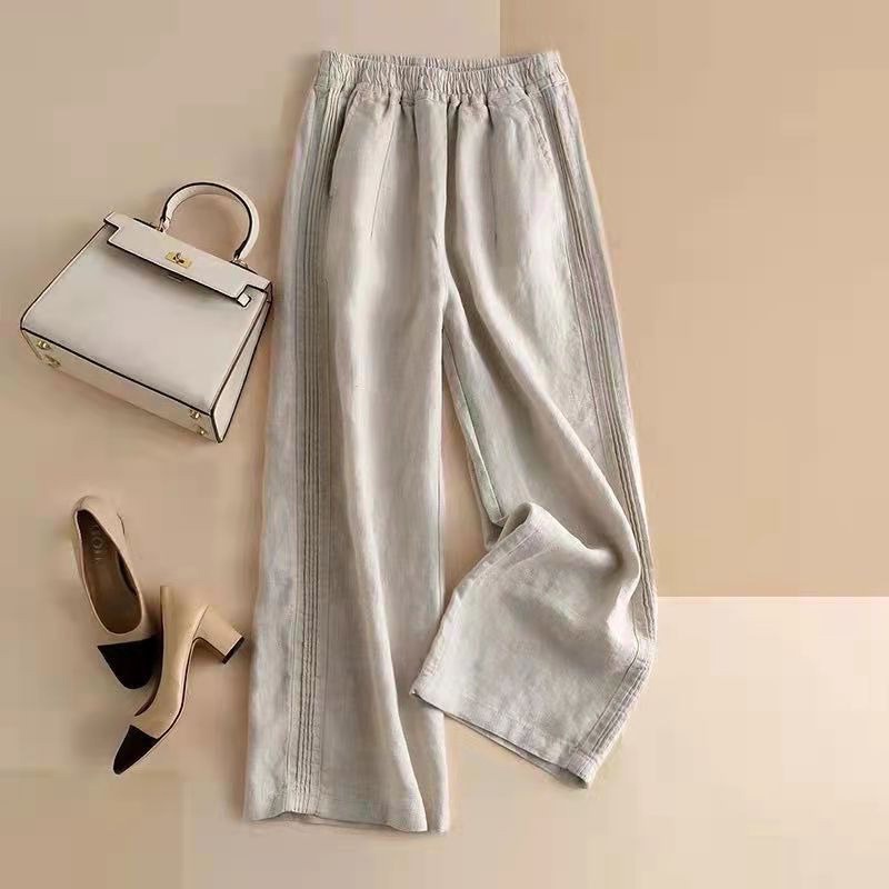 Ice cotton linen wide leg pants pants side stripes straight high waist foreign trade Japan Department of the original single
