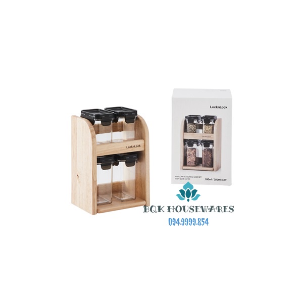 Bộ gia vị kệ gỗ 3 và 4 hũ nhựa tritan Lock&Lock HTE570S3 HTE571S4