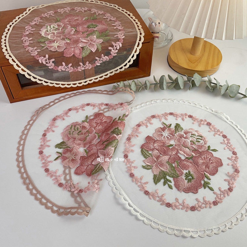 Khăn Trải Bàn Tròn Thêu Ren Đơn Giản Phong Cách Pháp Cổ Điển Trang Trí Nội Thất