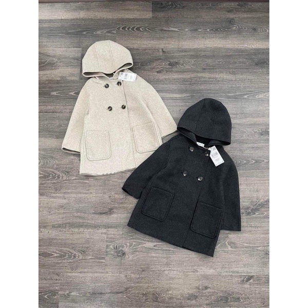 Áo khoác dạ có mũ liền mẹ và bé 2 màu đen be
