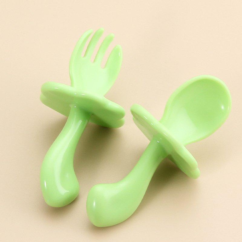 PVN53651 Set thìa dĩa cán ngắn cho bé tập ăn dặm có nút chặn chống hóc Giá Rẻ