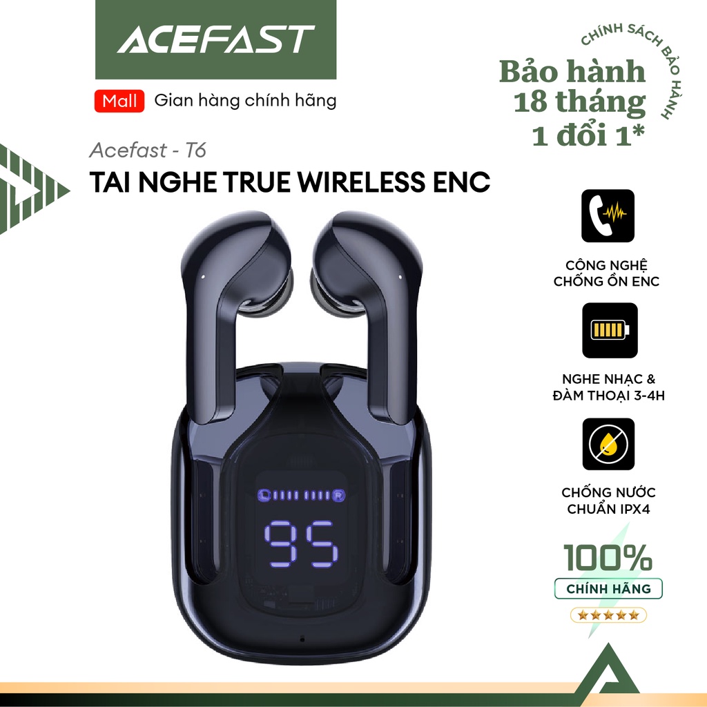 Mã ELBAU5 giảm 5% đơn 300K Tai nghe True Wireless ENC ACEFAST - T6 CHÍNH
