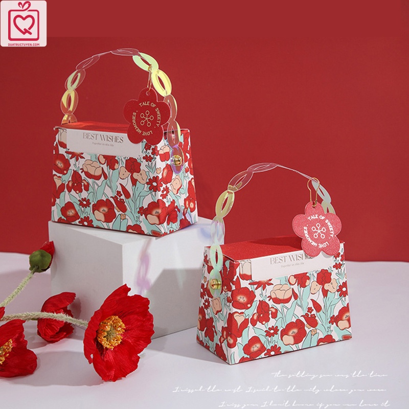 Hộp quà hình túi xách hoa Pastel H11 hộp đựng quà tặng có quai xách thời trang đẹp mắt