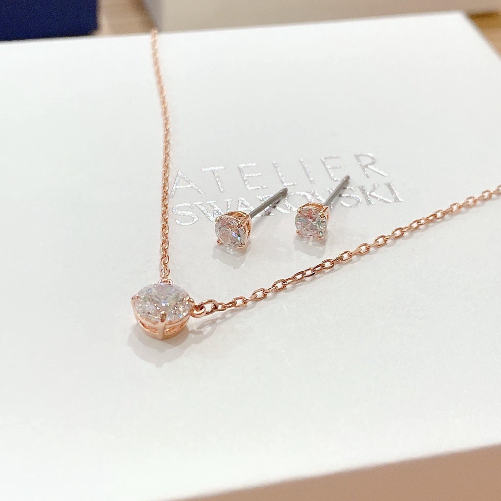 Swarovski - Set dây chuyền kèm hoa tai Attract Round set Rose-gold tone plated 5616233