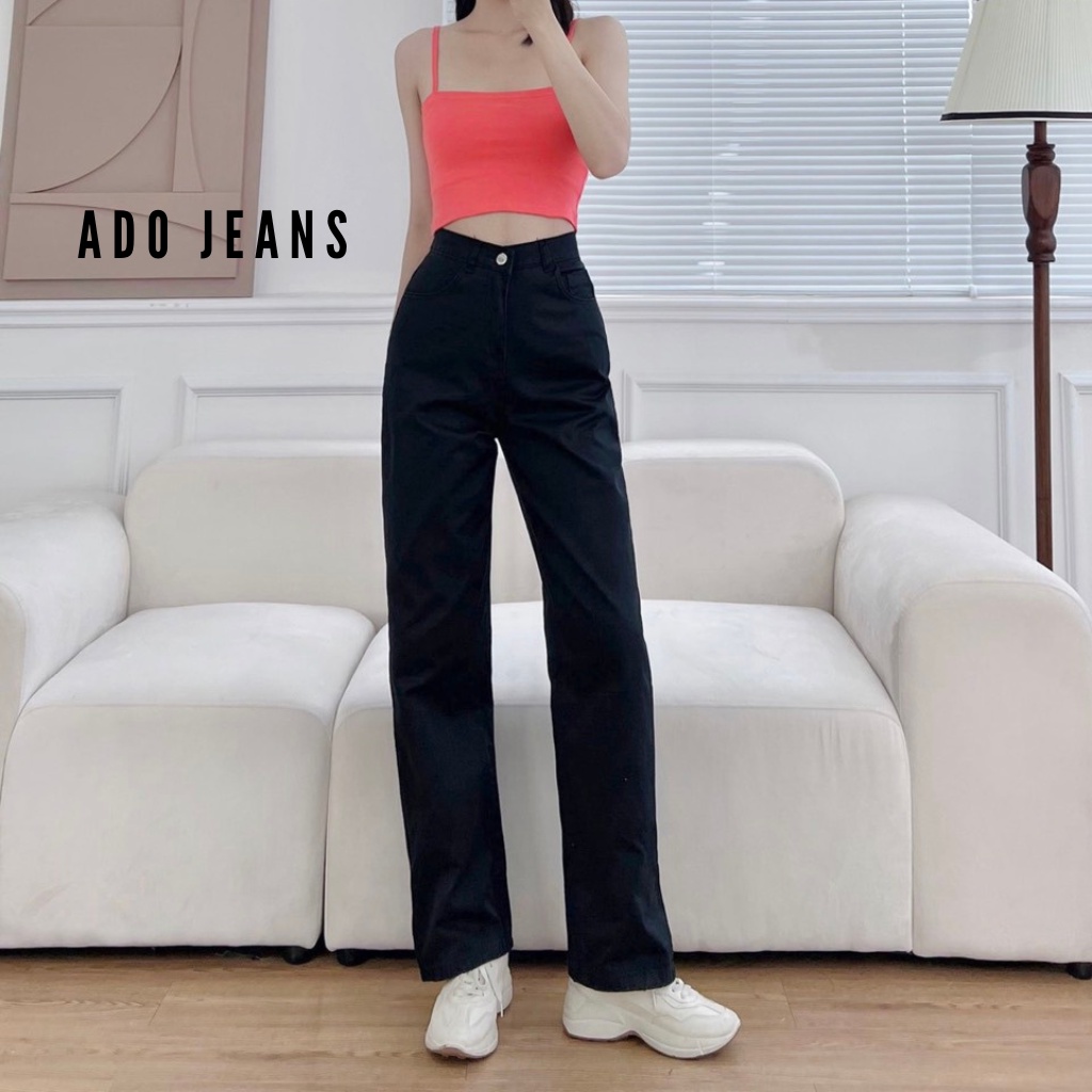 Quần dài kaki nữ ống suông lưng cao ADO JEANS có Bigsize 70kg