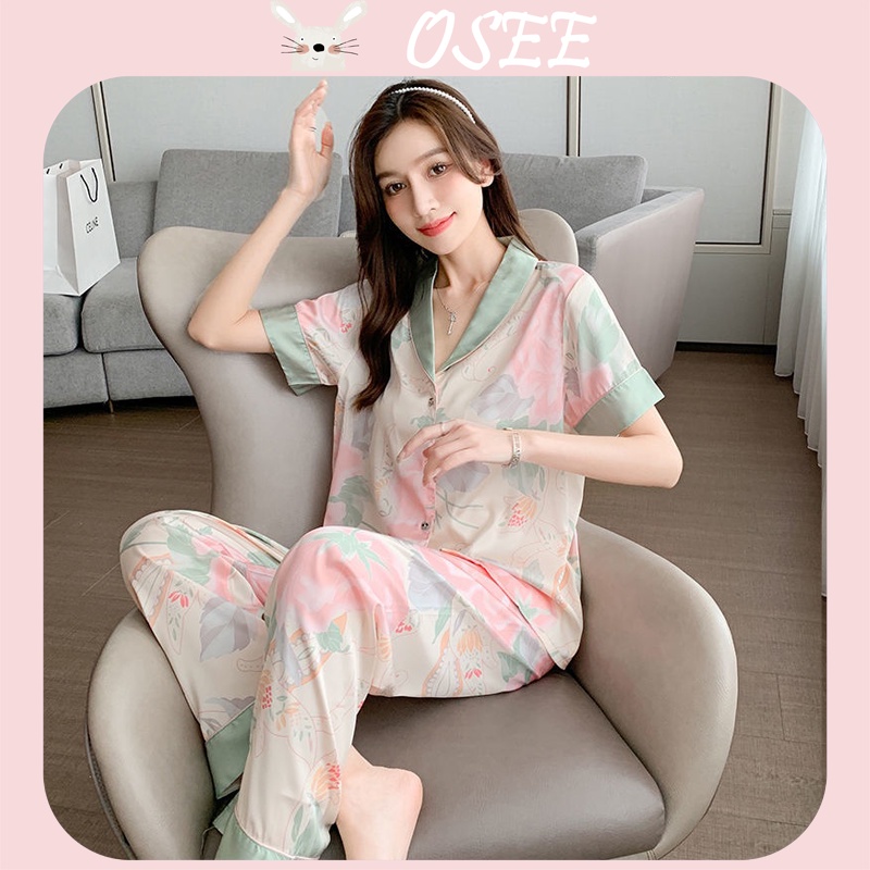 Bộ Đồ Ngủ Lụa Tay Dài Dáng Rộng Họa Tiết Kẻ Sọc Đơn Giản Phong Cách Hàn Quốc Thời Trang Xuân Thu Cho Nữ