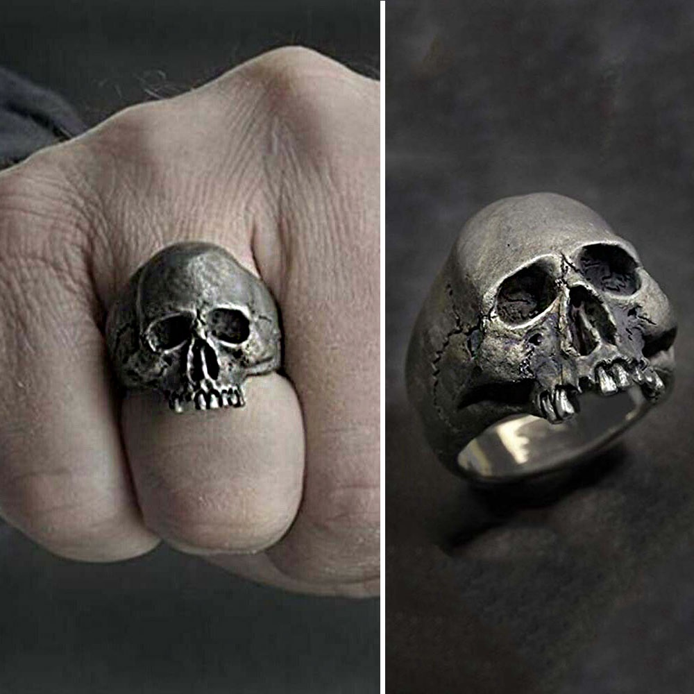 Nhẫn Thép Titan Màu Đen / Bạc Hình Đầu Lâu Phong Cách Gothic Cổ Điển Cho Nam