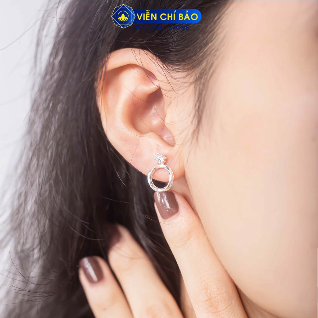 Bông tai bạc nữ tron xoắn đính đá chất liệu bạc 925 thời trang phụ kiện trang sức Viễn Chí Bảo B400770