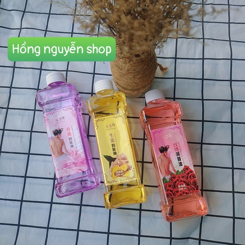 Tinh Dầu Massage Body, Dầu Gừng, Lavender, Hoa Hồng Thơm Dịu Nhẹ, Trơn Tay Có Kèm Vòi Hút