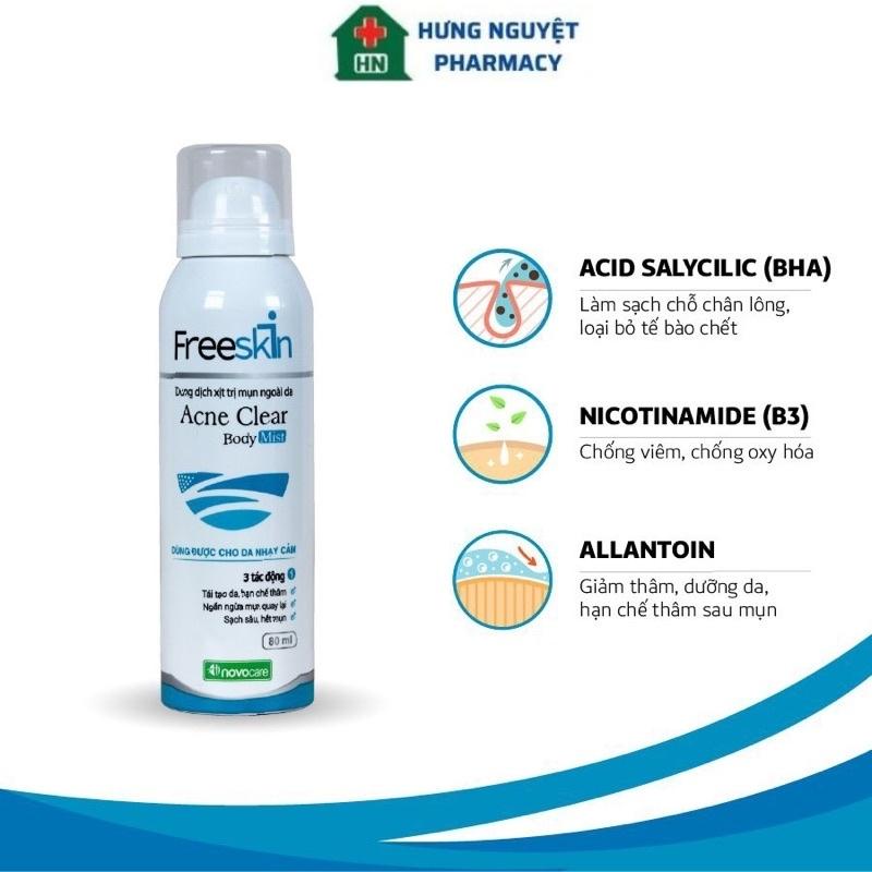 Xịt mụn lưng FREESKIN Sạch mụn Hết thâm Tự tin vai trần Chai xịt công nghệ B.O.V 360° hiện đại