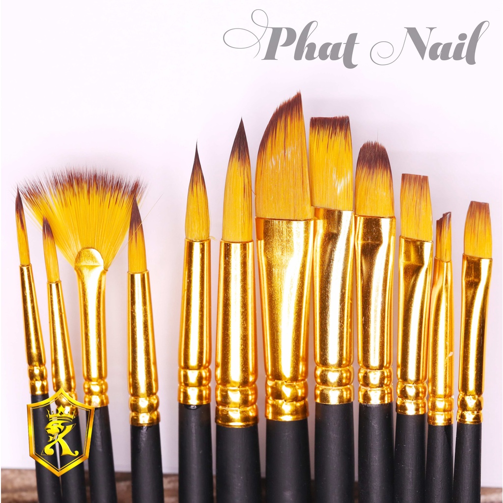 set cọ vẽ nail 12 cây -vẽ màu nước tô nền