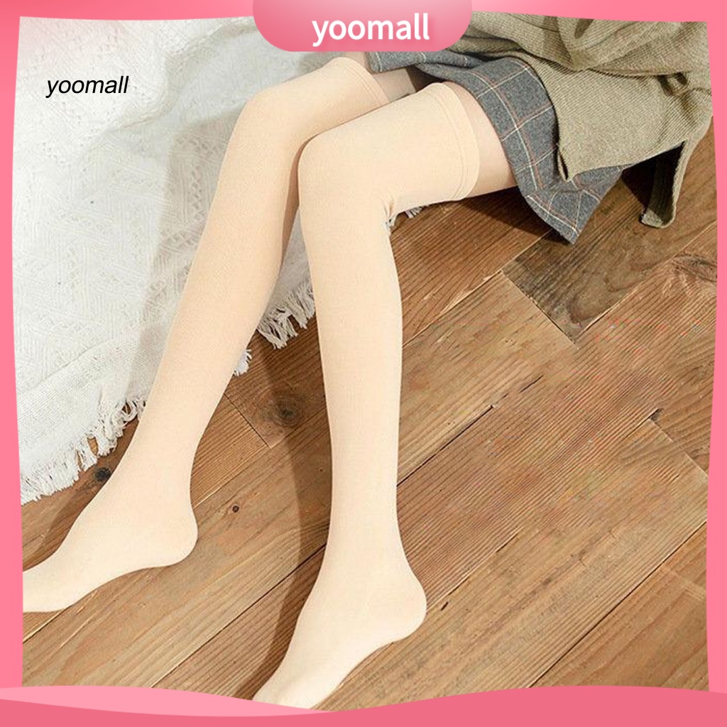 1 Đôi Vớ Dài Đến Đầu Gối Vải Lông Cừu Màu Đen Chống Nhăn Thời Trang Mùa Đông