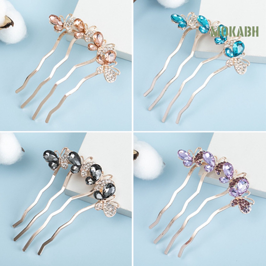 Lược Cài Tóc Hình Bướm Đính Đá Bốn Răng Cao Cấp