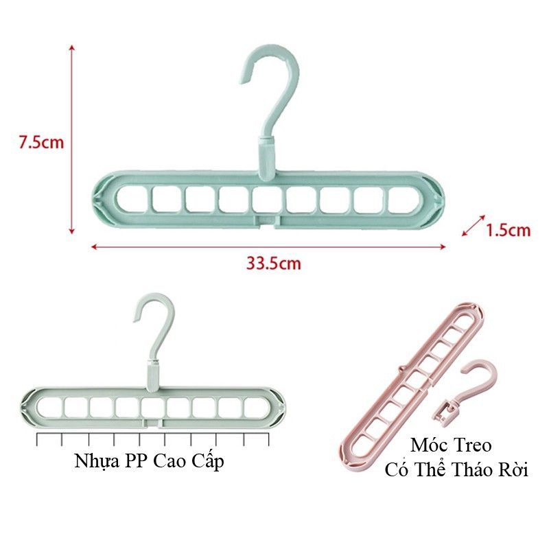 Móc phơi quần áo đa năng 9 lỗ gấp gọn