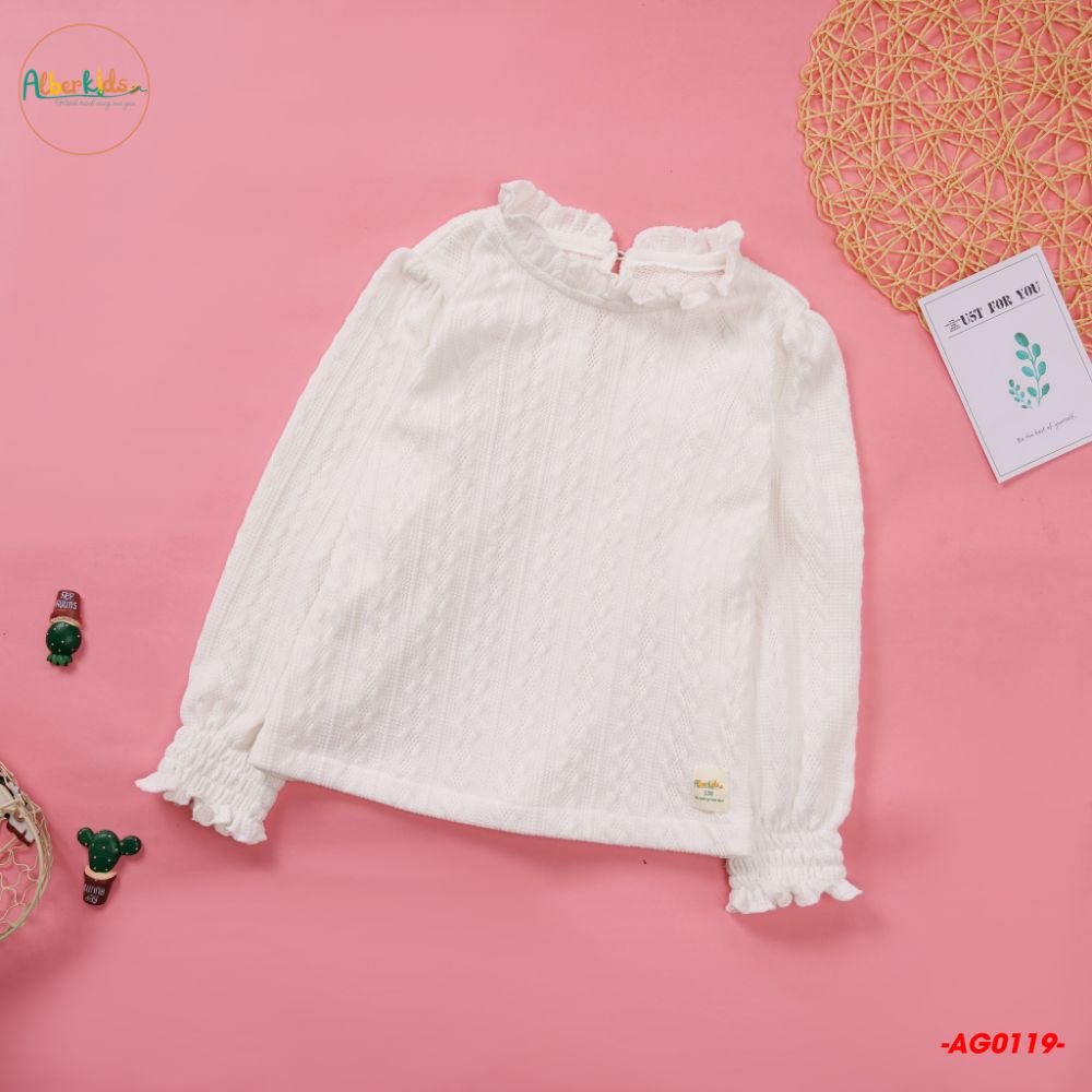 Áo len bé gái ALBERKIDS màu trắng cho bé gái 2,3,4,5,6,7,8,9,10,11,12 tuổi [AG0119]