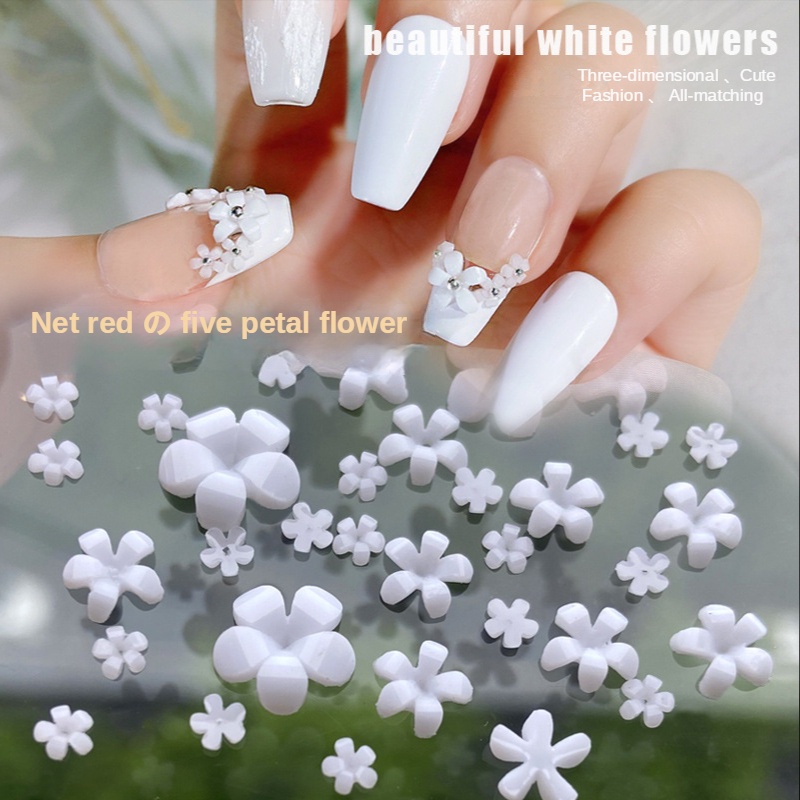 Set 100 Hoa Trắng Đỏ Dùng Để Trang Trí Móng Nghệ Thuật