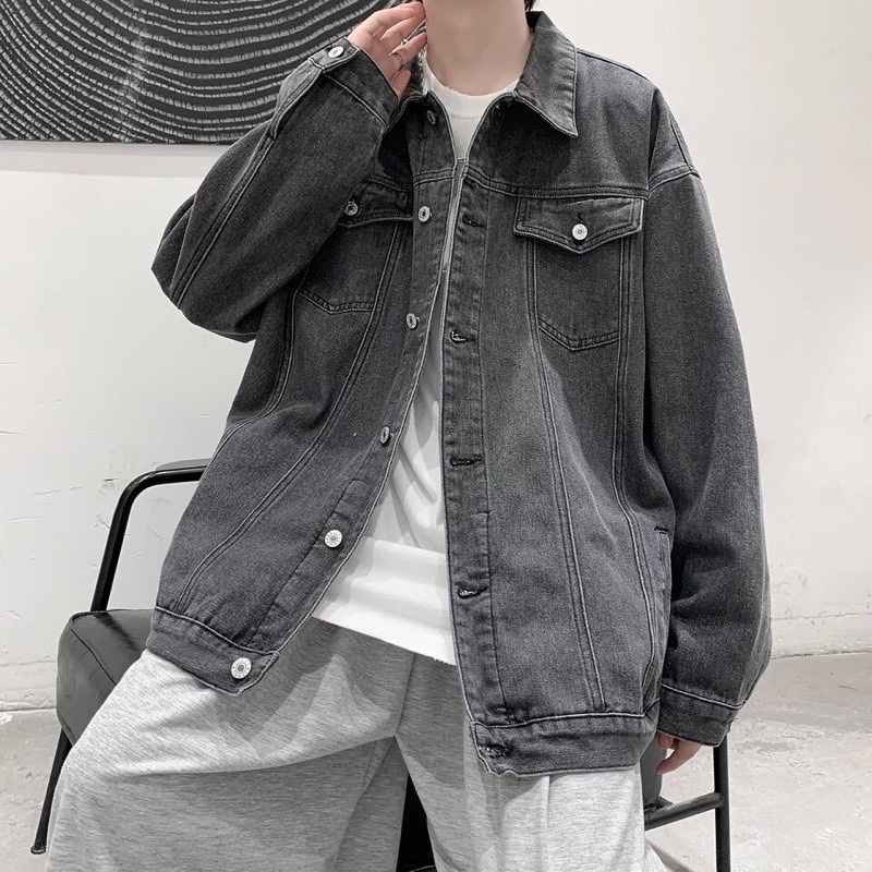 Áo Khoác Jeans Nam Nữ Màu Xanh Và Xám From Rộng Dáng Suông Phong Cách Hàn Quốc, Thời Trang Unisex