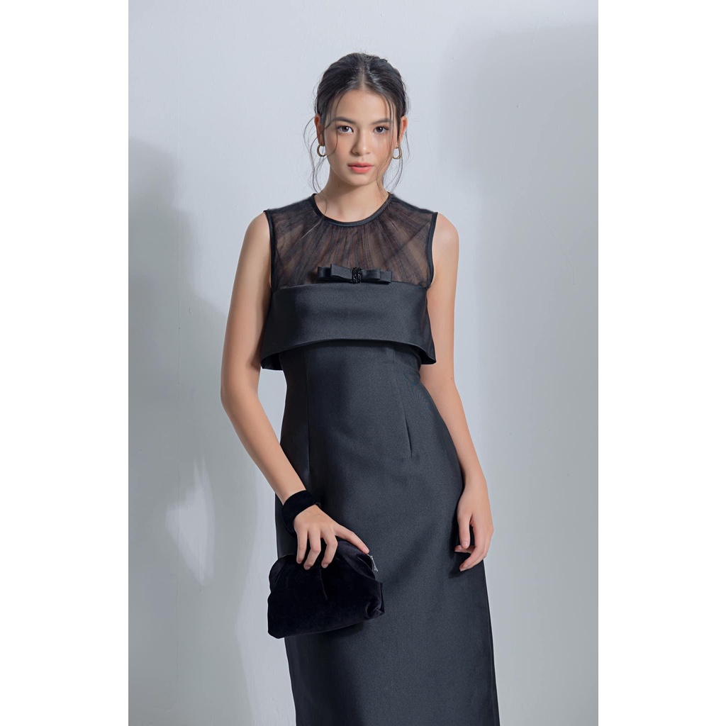 Đầm Phối Voan Nơ Ngực Nữ AT MODA DE LITA
