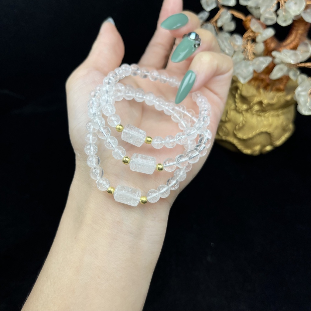 Vòng tay thạch anh trắng phối lu thống 8mm - PTGems