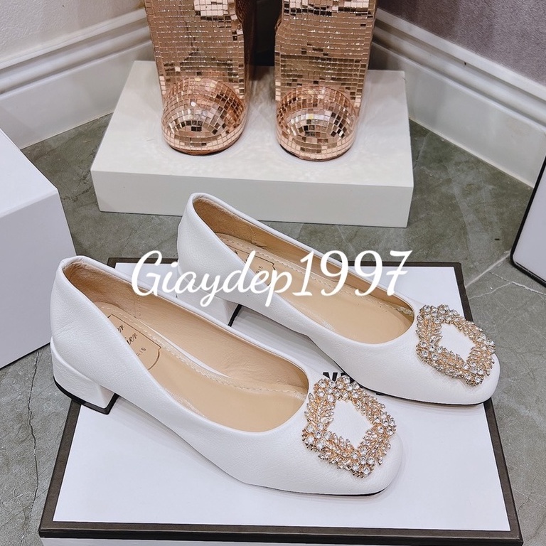 Giày cao gót nữ 3 phân hàng cao cấp, gót vuông chất xịn đính đá siêu sang hàng xuất khẩu - mã HH1