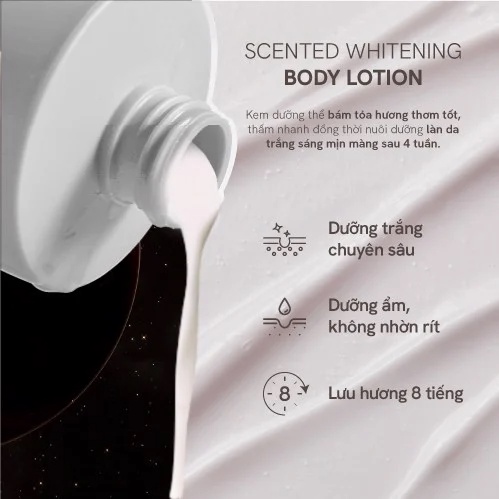 Sữa dưỡng thể De Memoria Scented Whitening Body Lotion 300ml giúp dưỡng trắng dưỡng ẩm phù hợp cho mọi loại da
