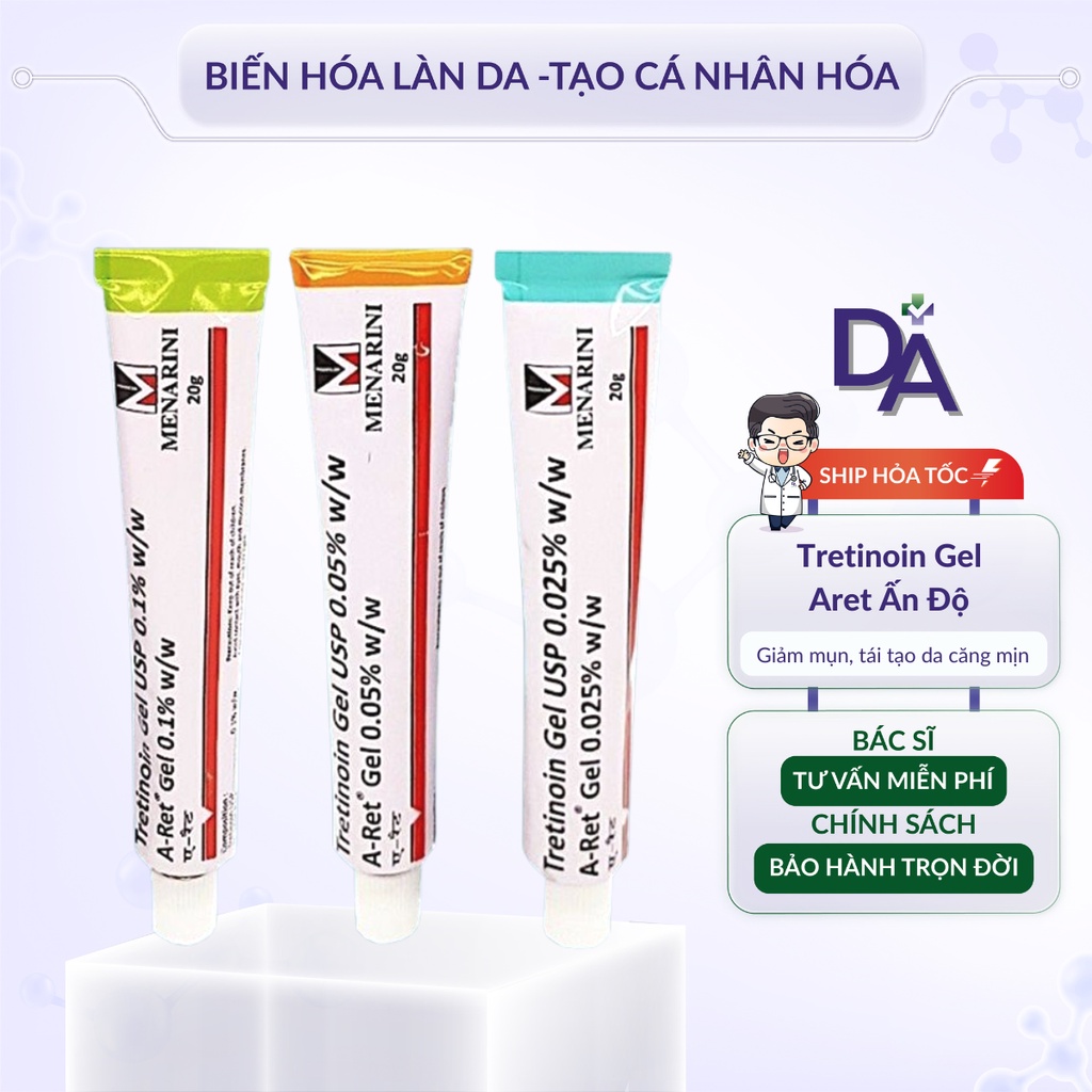 Tretinoin Aret 0.025% - 0.05% - 0.1% Ẩn Độ Dr.A, hoạt chất thần kì tái sinh làn da mụn và lão hoá