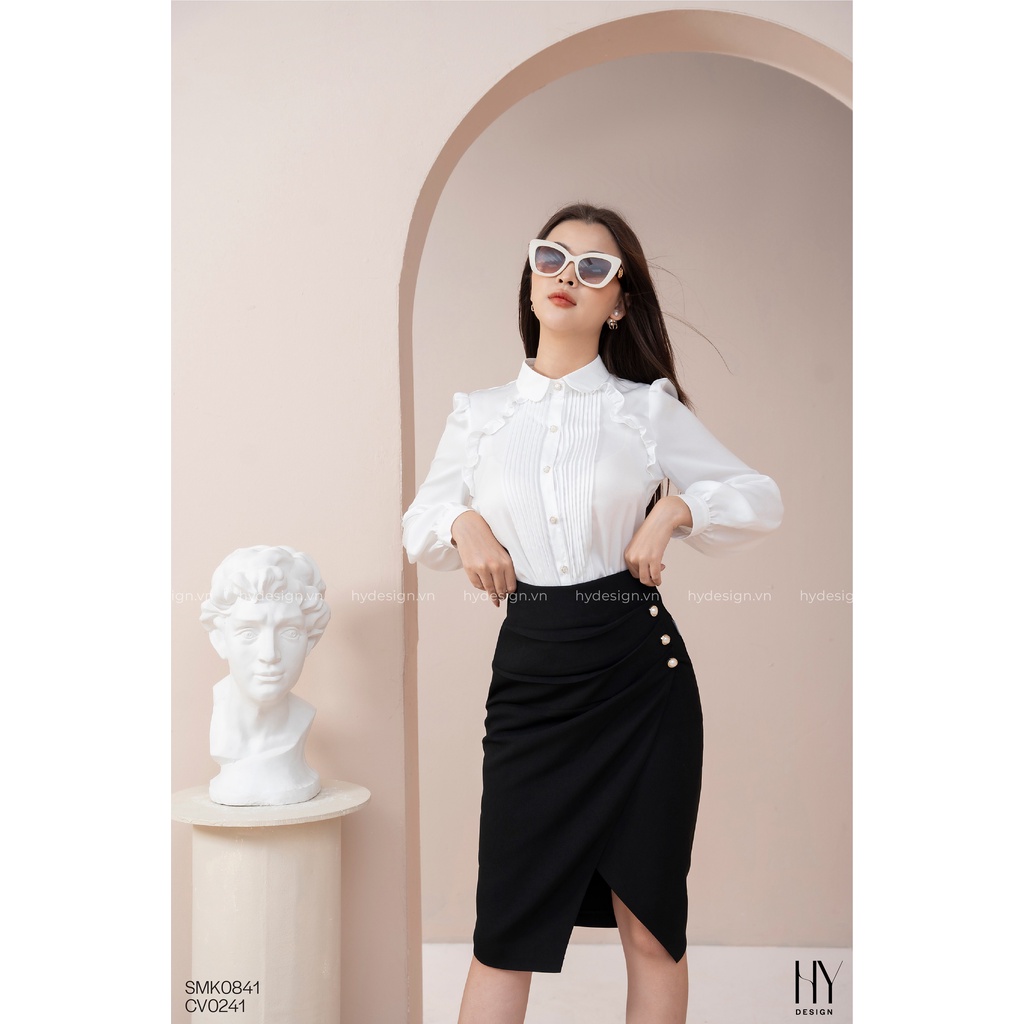 Áo sơ mi lụa Hàn cách điệu bèo 2 bên thiết kế tinh tế thanh lịch - SMK0841