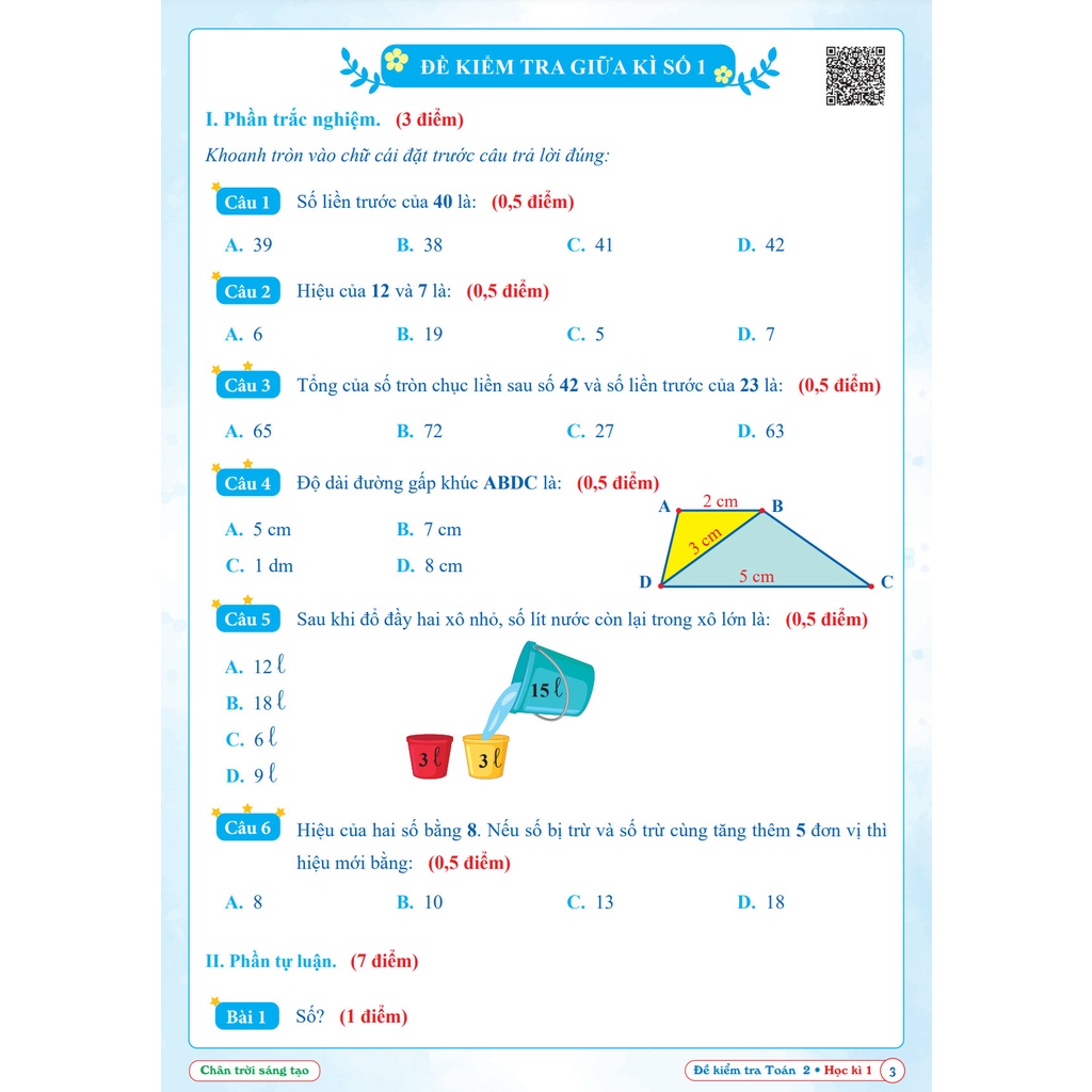 Đề Kiểm Tra Toán Lớp 2 - Chân Trời Sáng Tạo - Học Kì 1 (1 cuốn)