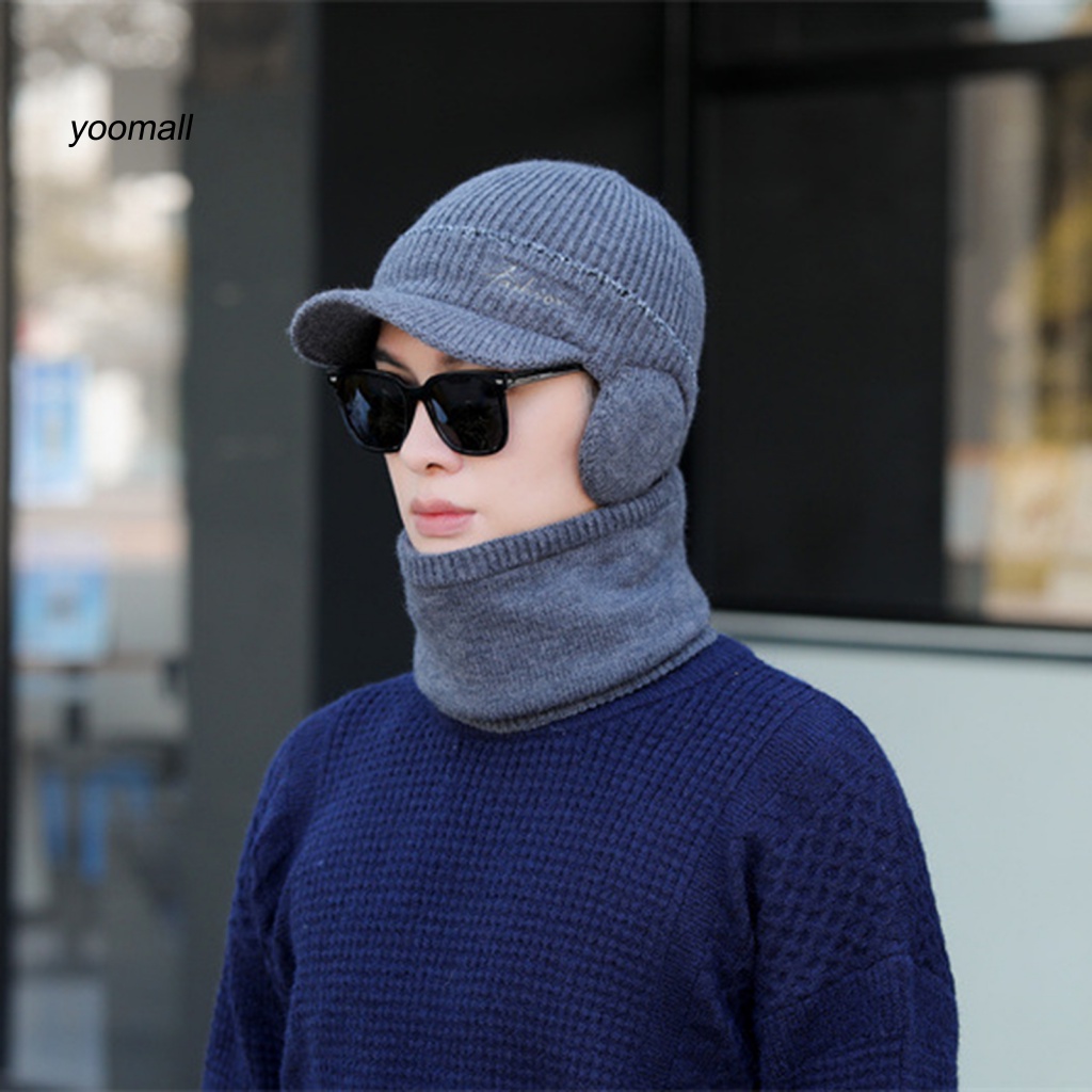 Set 2 Mũ + Khăn Choàng Cổ Dệt Kim Co Giãn Trọng Lượng Nhẹ Thời Tiết Mùa Thu Đông Cho Nam
