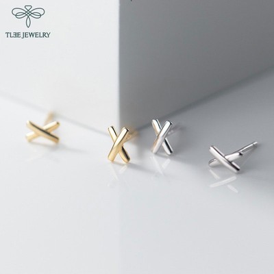 Bông tai bạc nữ TLEE chữ X trơn basic dáng lớn TLEE JEWELRY B0365
