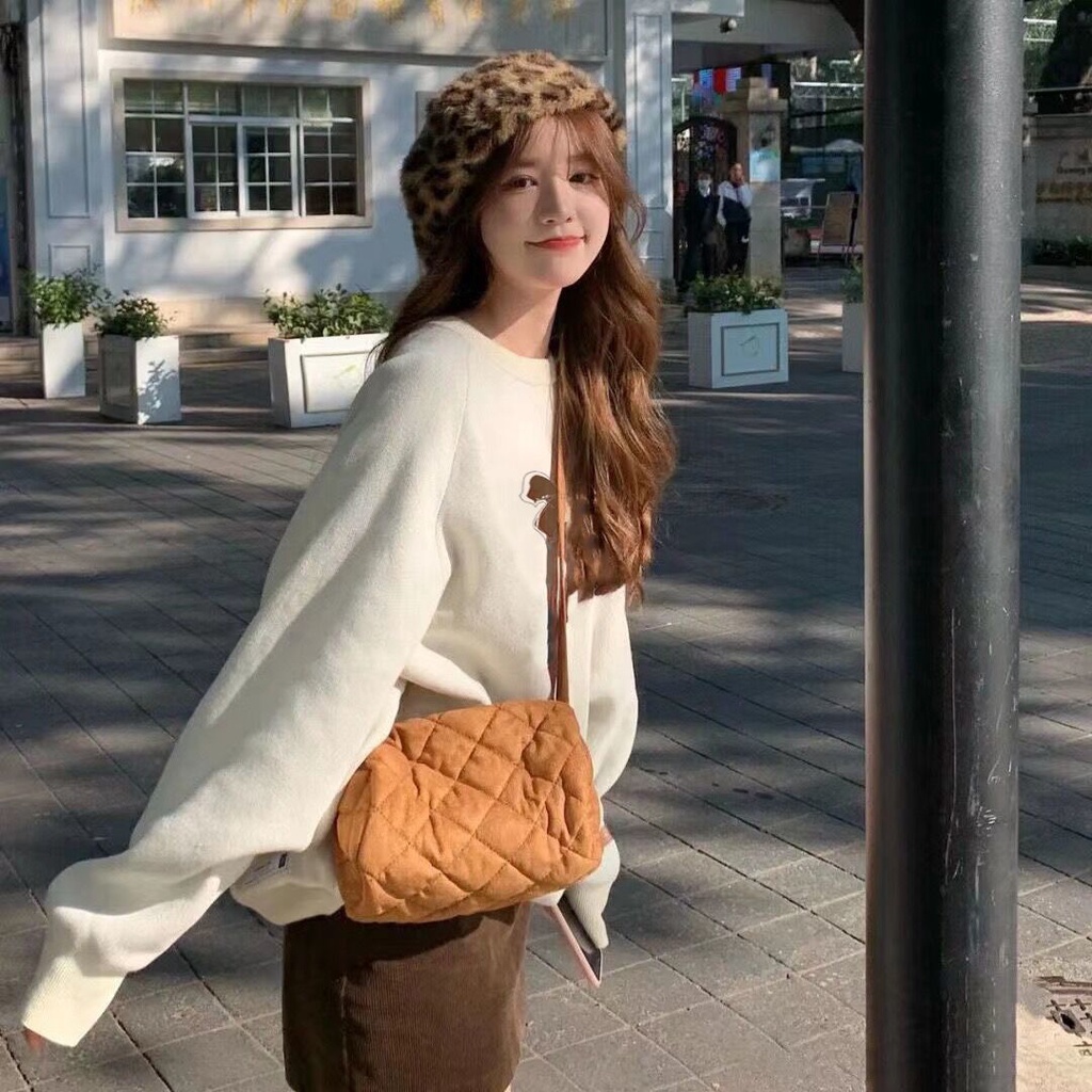 Set áo sweater phối chân váy nhung dáng chữ a thời trang thu đông Hàn Quốc cho nữ 2022