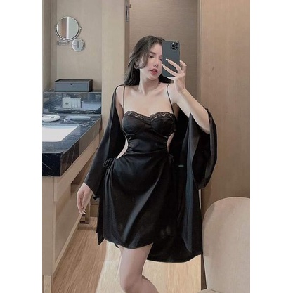 Đầm Ngủ Nữ 2 dây Sexy lụa satin - latin Siêu Mát, hàng thiết kế lụa cao cấp