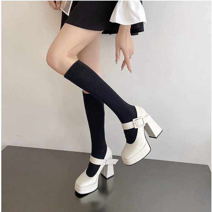 Giày búp bê nữ giày mary jane giày lolita Giày Cao Gót 12cm Đế Dày Chất Liệu Da Phong Cách Hương thơm nhỏ ck ma thuật dán Nữ