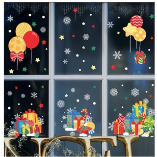Decal noel 2023 dán cửa kính siêu thị decor hộp quà noel
