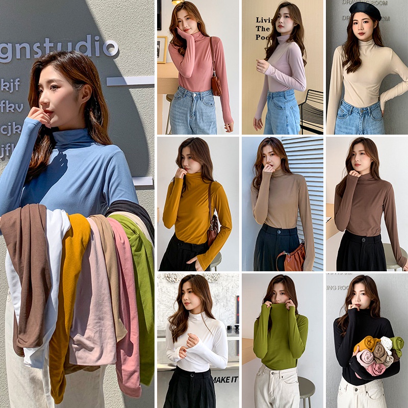 Áo Thun Dài Tay Cổ Cao Màu Đen Phong Cách Phương Tây Thời Trang Xuân Thu 2022 Cho Nữ