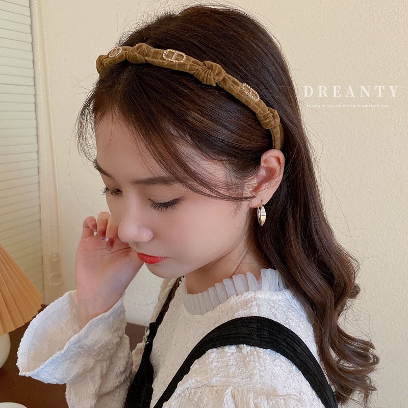 Băng Đô Vải Thắt Nút Họa Tiết Chữ Đính Kim Cương Phong Cách Pháp Thiết Kế Thời Trang