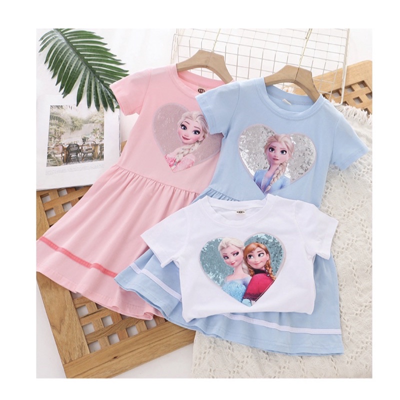 thanh lý váy thun có tay cho bé gái hình các công chúa elsa, bạch tuyết cho bé từ 3 tuổi đến 11 tuổi (15kg đến 33kg)