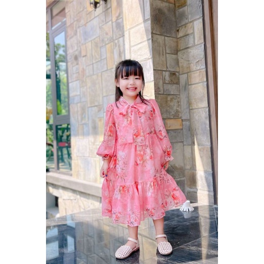 ĐẦM VÁY BÉ GÁI DÀI TAY VOAN TƠ PHỐI REN  BÉ GÁI HAIVANCO từ 12 đến 40 kg mềm mại THOÁNG MÁT đi học đi chơi đều đẹp