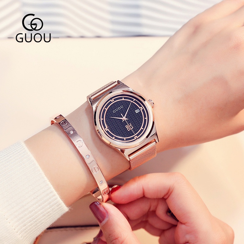 Đồng Hồ Chống Thấm Nước GUOU 8088 Có Lịch Kèm Hộp Quà Thời Trang Cho Cặp Đôi