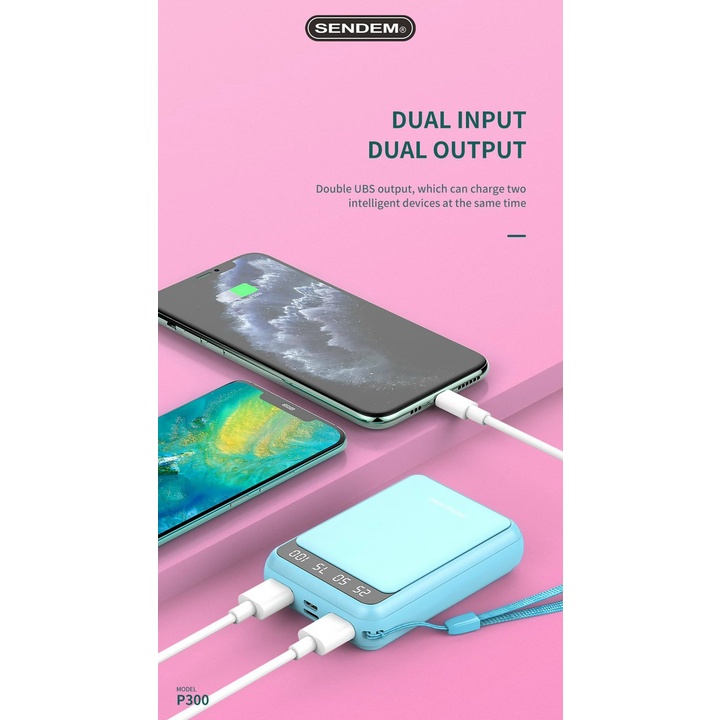 Sạc dự phòng Sendem P300 - Pin Dung lượng 10.000 mAH - Hàng nội địa chính hãng -Hỗ trợ sạc nhanh