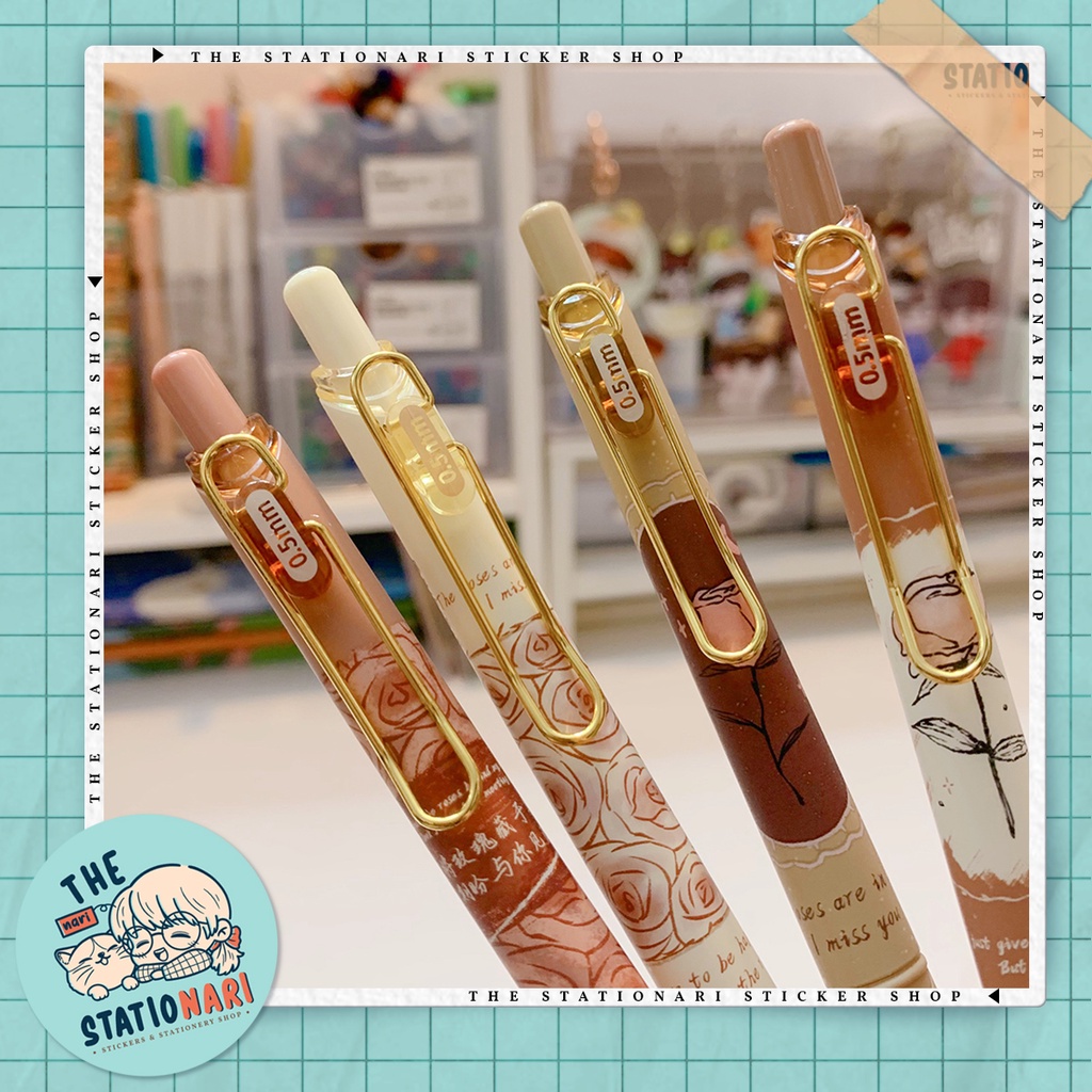 Bút bấm gel đen Mura ngòi 0.5mm Love and Rose