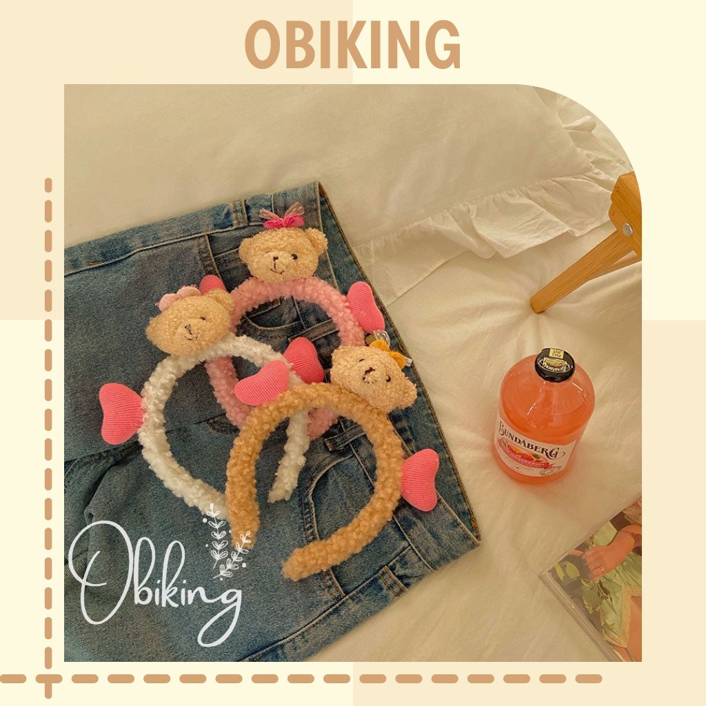 Băng đô bờm tóc hình gấu nâu kèm trái tim siêu dễ thương