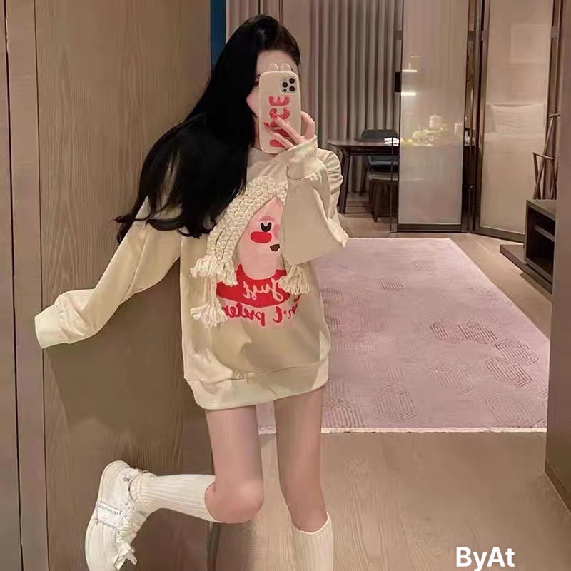 Áo nỉ cô gái tết tóc, Áo hình cô gái tóc tết nổi ShopXinh888888