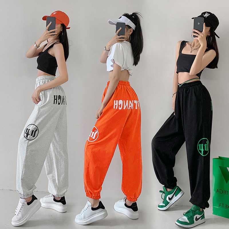 Quần Dài Dáng Rộng Lưng Cao Phong Cách Hip Hop Hàn Quốc Thời Trang Cho Nữ