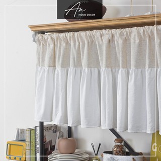 Rèm ngắn vải Linen muối tiêu phối trắng 135x45